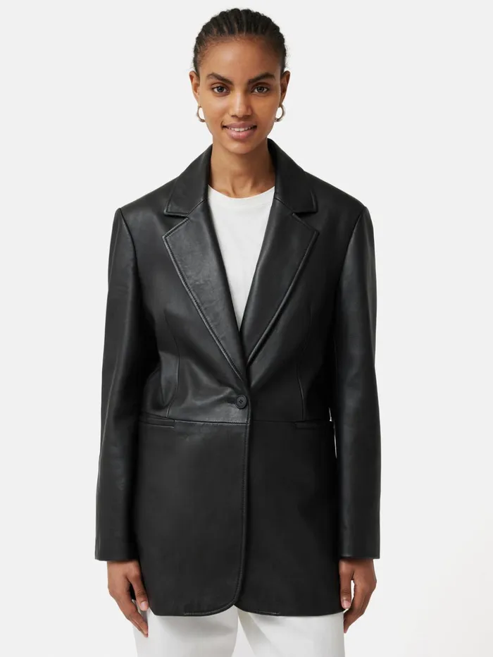 Jigsaw Tailored Leather Blazer Black Women Leather