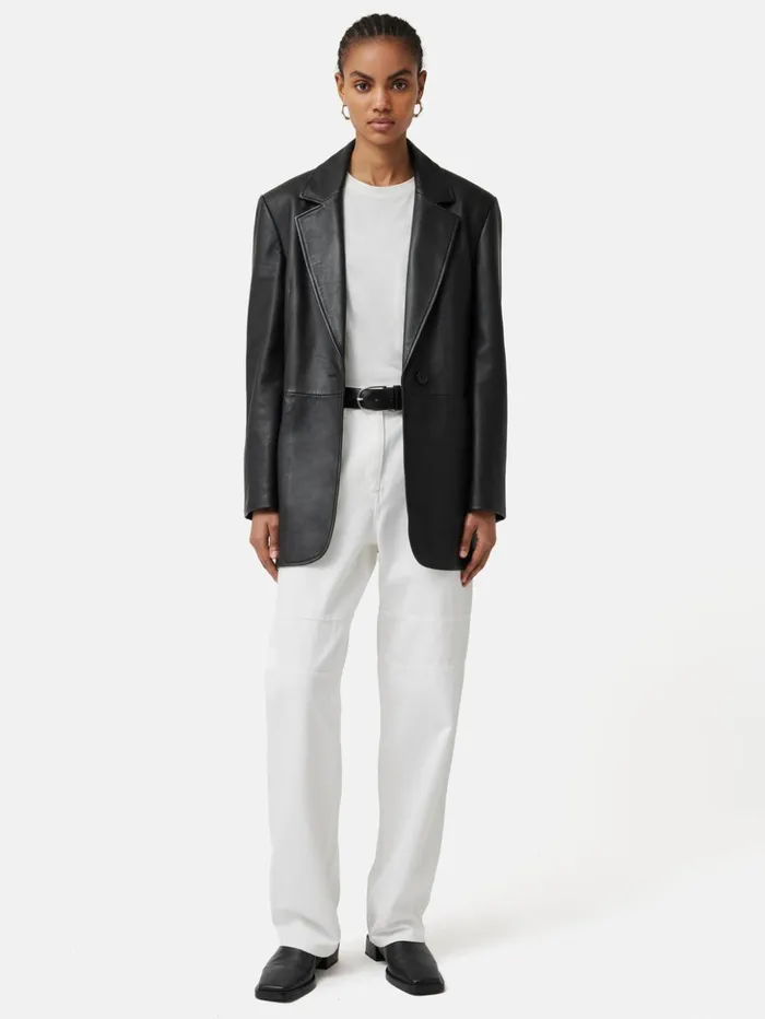 Jigsaw Tailored Leather Blazer Black Women Leather