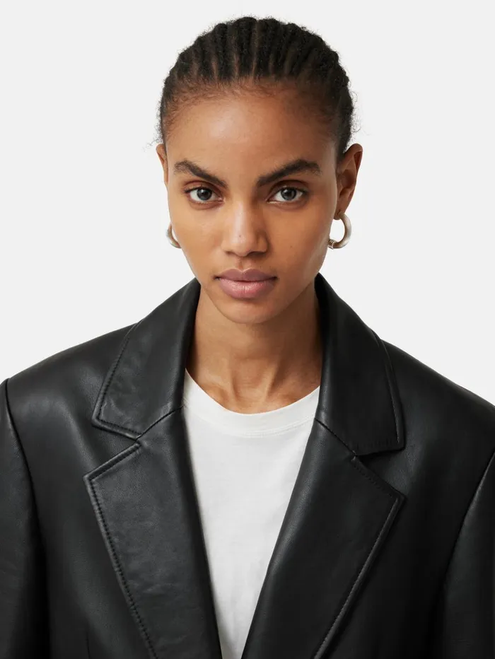 Jigsaw Tailored Leather Blazer Black Women Leather