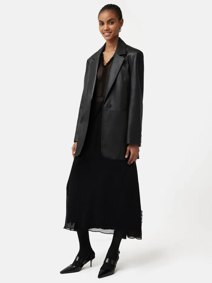 Jigsaw Tailored Leather Blazer Black Women Leather