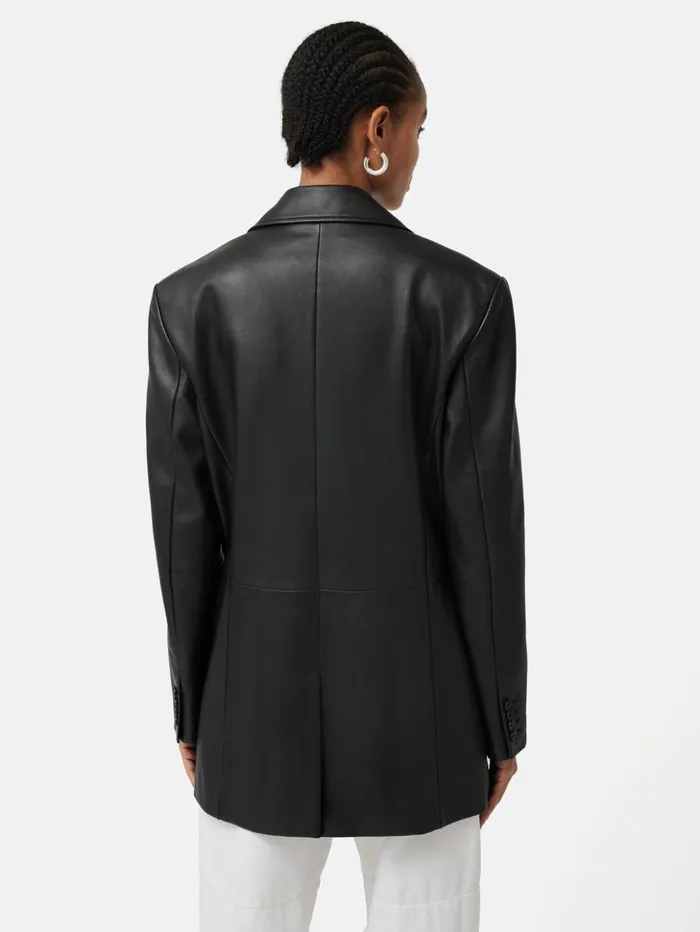 Jigsaw Tailored Leather Blazer Black Women Leather
