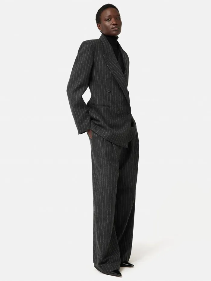 Jigsaw Tatton Italian Wool Pinstripe Blazer Grey Women Coats and Jackets