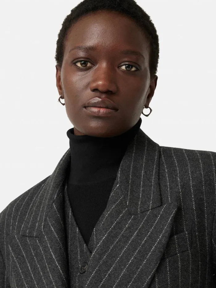 Jigsaw Tatton Italian Wool Pinstripe Blazer Grey Women Coats and Jackets