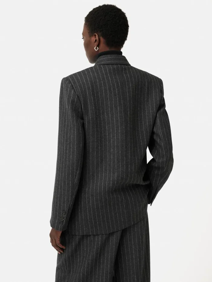 Jigsaw Tatton Italian Wool Pinstripe Blazer Grey Women Coats and Jackets