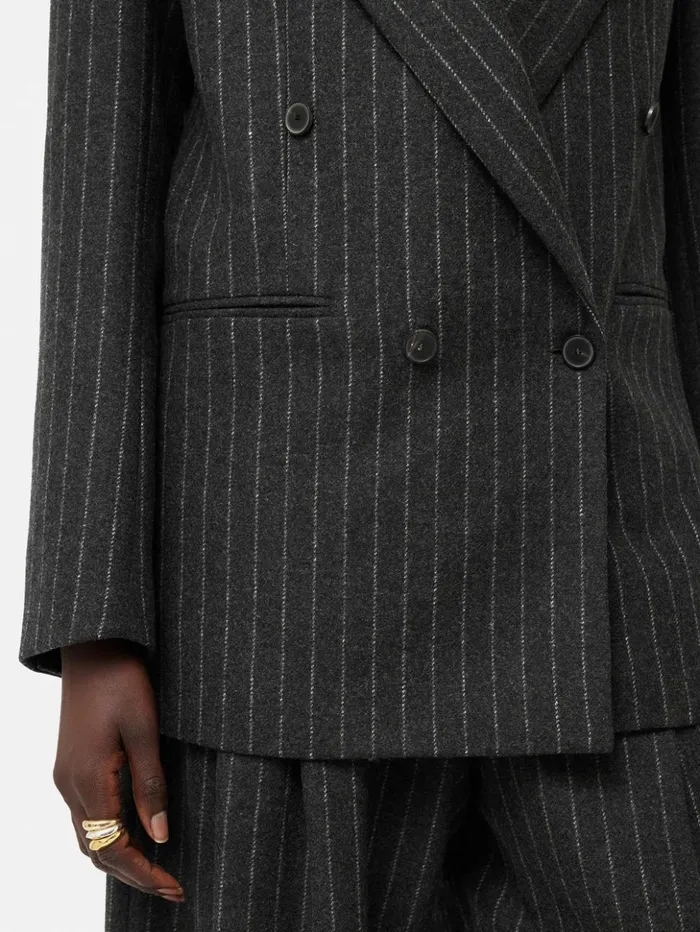 Jigsaw Tatton Italian Wool Pinstripe Blazer Grey Women Coats and Jackets