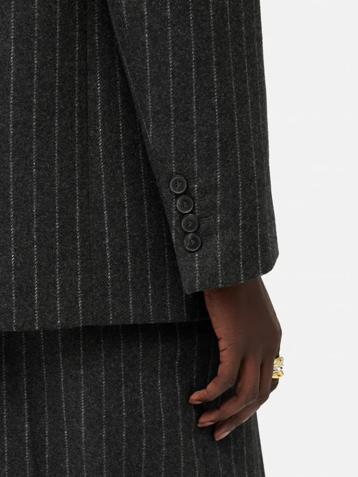 Jigsaw Tatton Italian Wool Pinstripe Blazer Grey Women Coats and Jackets