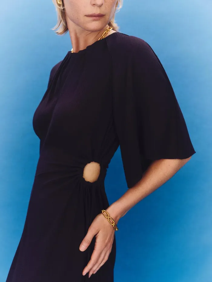 Jigsaw Textured Asymmetric Dress Purple Women Dresses and Jumpsuits