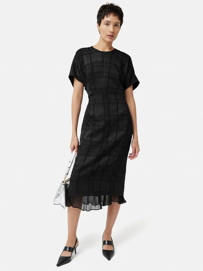 Jigsaw Textured Check Midi Dress Black Women Dresses and Jumpsuits