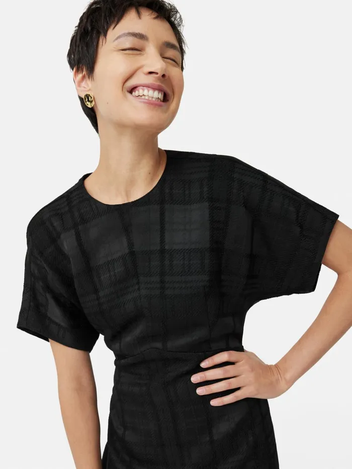 Jigsaw Textured Check Midi Dress Black Women Dresses and Jumpsuits