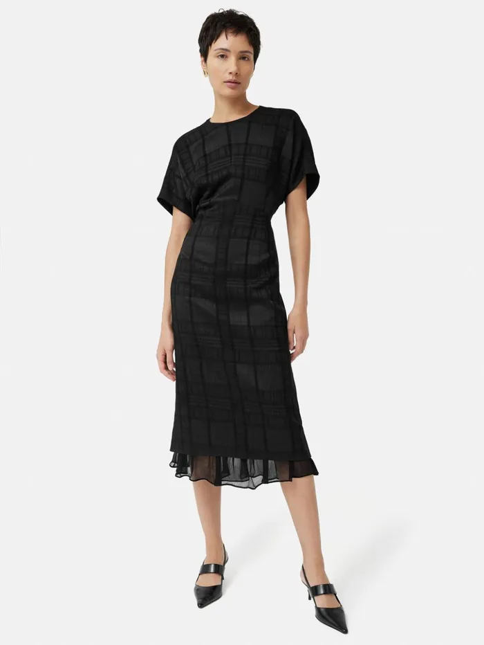 Jigsaw Textured Check Midi Dress Black Women Dresses and Jumpsuits