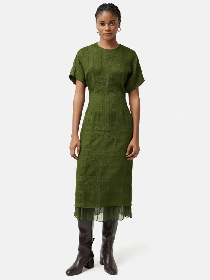 Jigsaw Textured Check Midi Dress Green Women Dresses and Jumpsuits