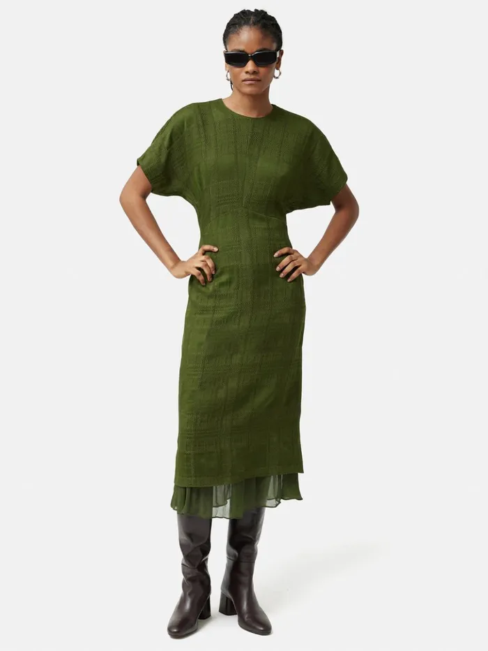 Jigsaw Textured Check Midi Dress Green Women Dresses and Jumpsuits