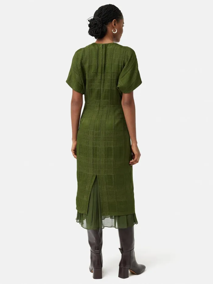 Jigsaw Textured Check Midi Dress Green Women Dresses and Jumpsuits