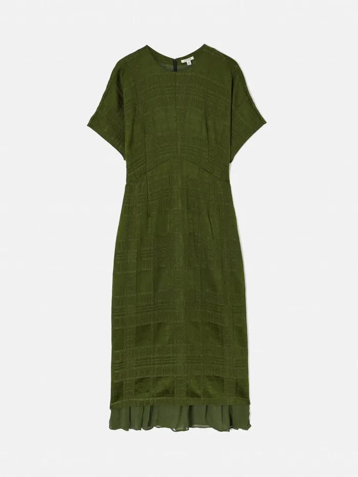 Jigsaw Textured Check Midi Dress Green Women Dresses and Jumpsuits