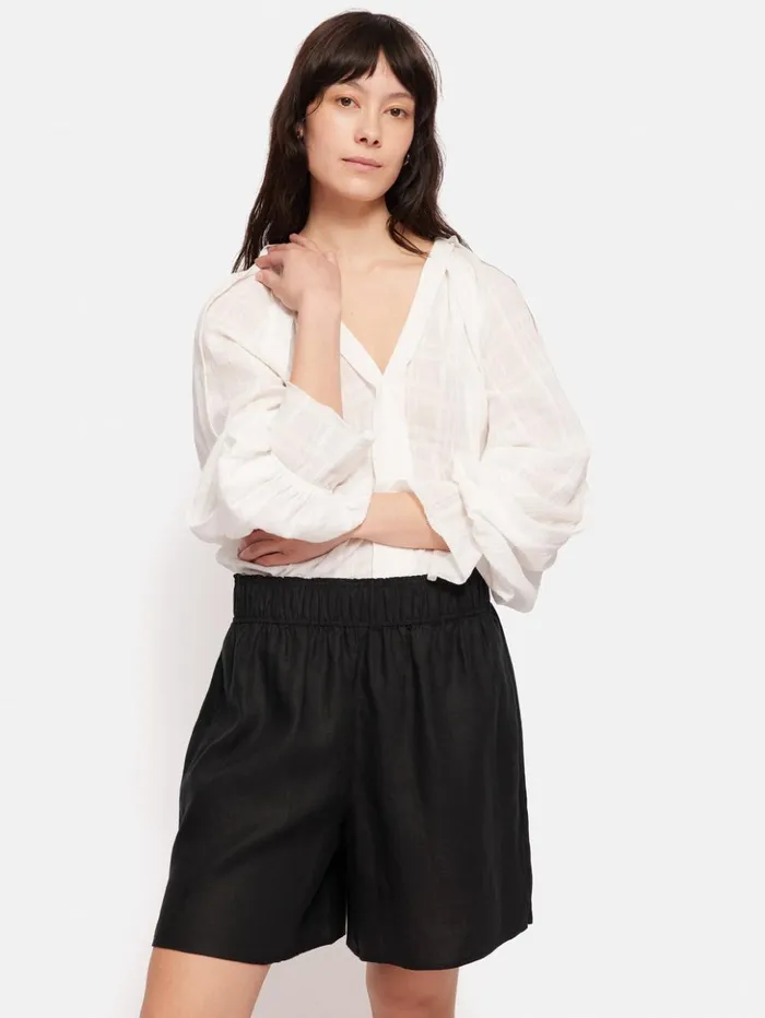 Jigsaw Textured Cotton V Neck Top White Women Shirts and Tops