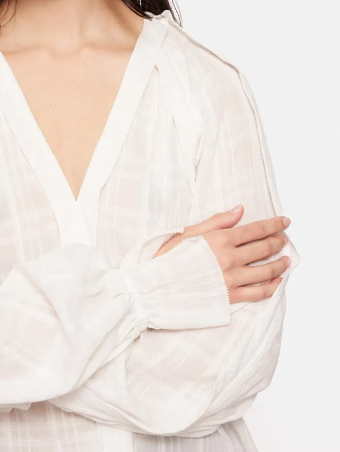 Jigsaw Textured Cotton V Neck Top White Women Shirts and Tops