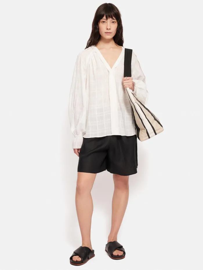 Jigsaw Textured Cotton V Neck Top White Women Shirts and Tops