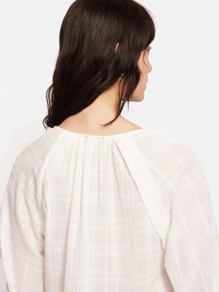 Jigsaw Textured Cotton V Neck Top White Women Shirts and Tops