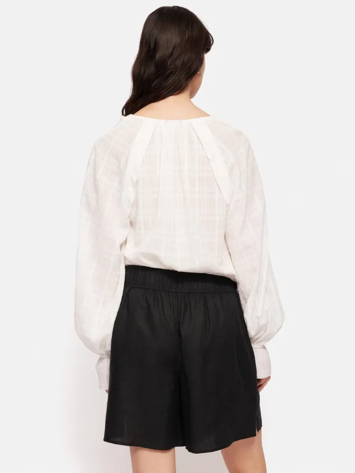 Jigsaw Textured Cotton V Neck Top White Women Shirts and Tops