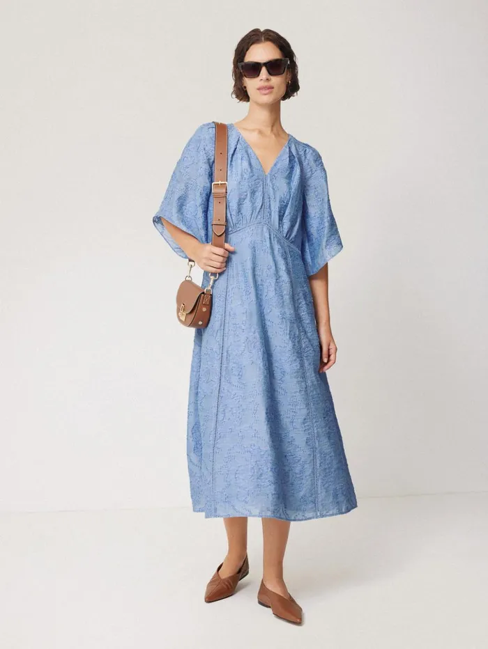 Jigsaw Textured Jacquard Dress Blue Women Dresses and Jumpsuits