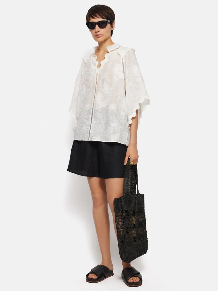 Jigsaw Textured Jacquard Frill Top White Women Shirts and Tops