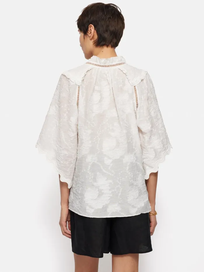 Jigsaw Textured Jacquard Frill Top White Women Shirts and Tops