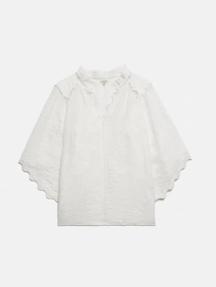 Jigsaw Textured Jacquard Frill Top White Women Shirts and Tops