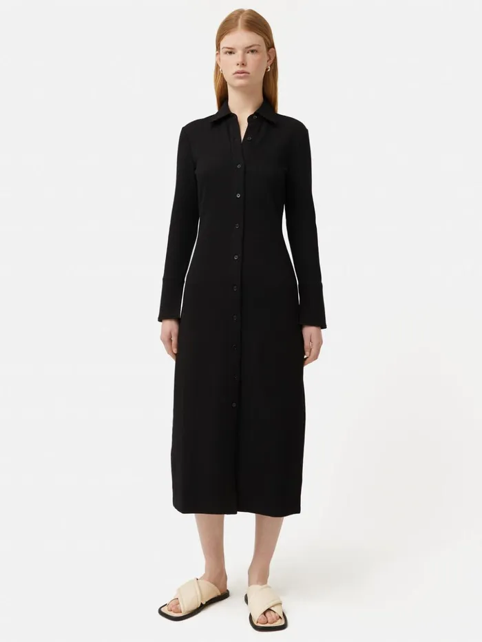 Jigsaw Textured Jersey Shirt Dress Black Women Dresses and Jumpsuits