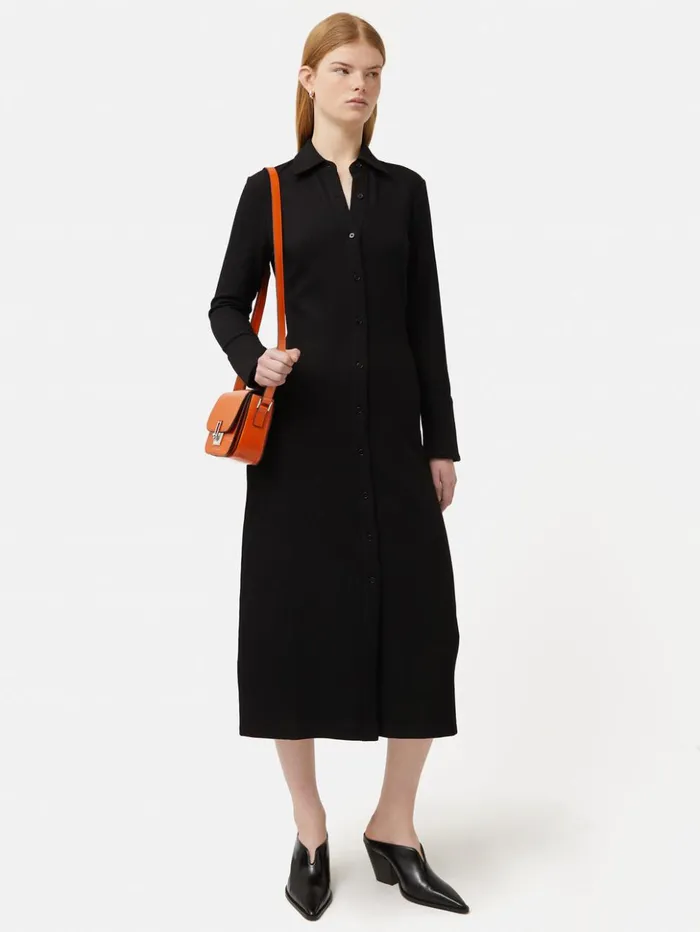 Jigsaw Textured Jersey Shirt Dress Black Women Dresses and Jumpsuits