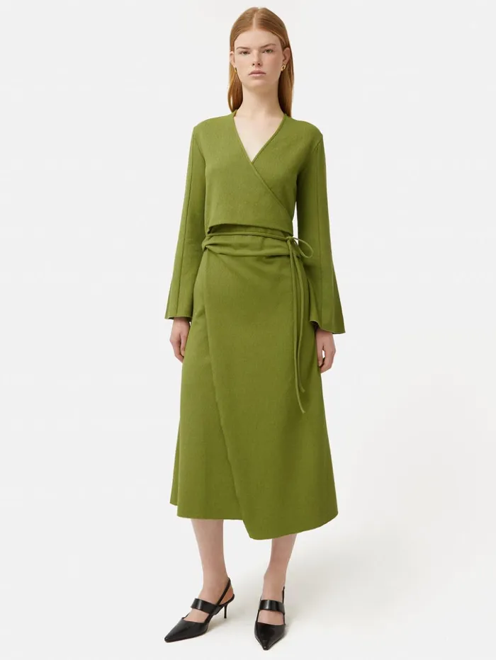 Jigsaw Textured Jersey Wrap Dress Green Women Dresses and Jumpsuits