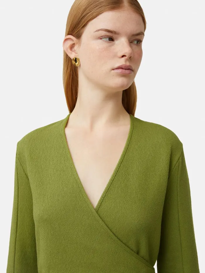 Jigsaw Textured Jersey Wrap Dress Green Women Dresses and Jumpsuits