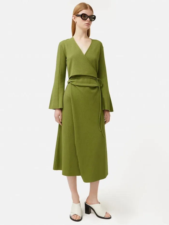 Jigsaw Textured Jersey Wrap Dress Green Women Dresses and Jumpsuits