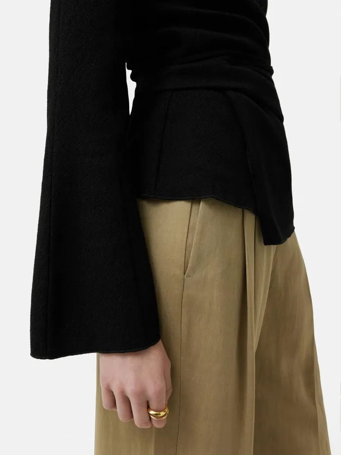 Jigsaw Textured Jersey Wrap Top Black Women Shirts and Tops