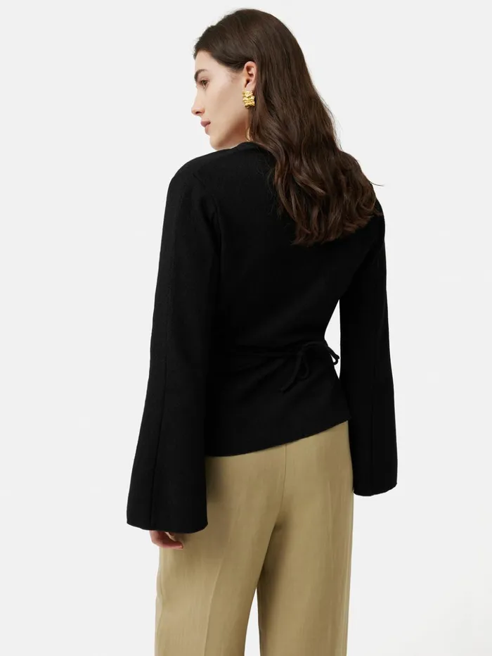 Jigsaw Textured Jersey Wrap Top Black Women Shirts and Tops