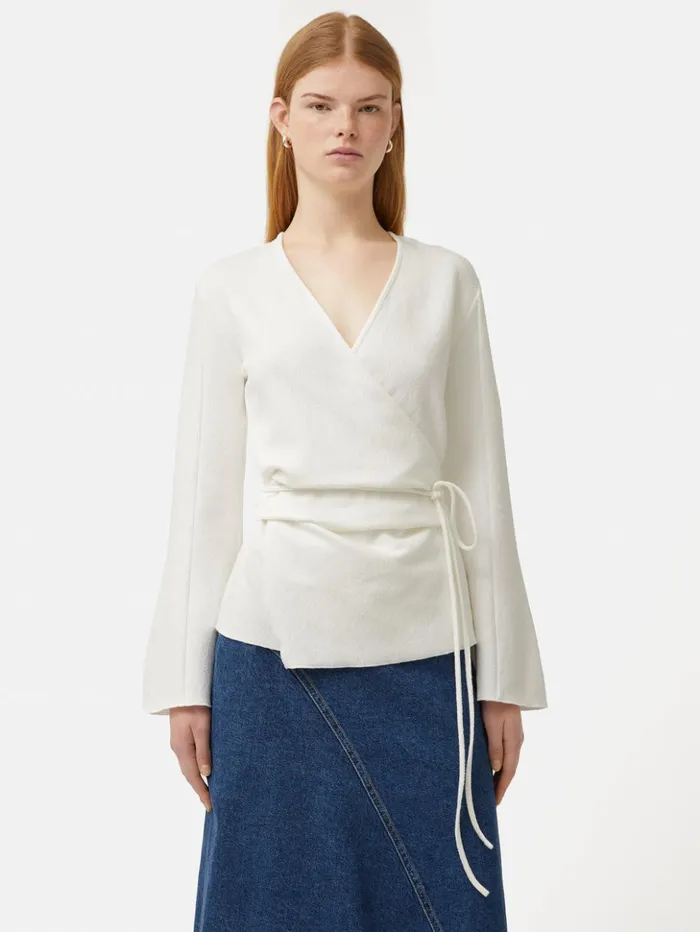 Jigsaw Textured Jersey Wrap Top White Women Shirts and Tops