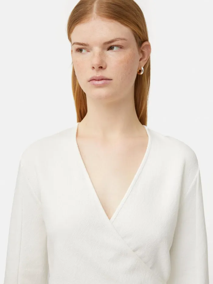 Jigsaw Textured Jersey Wrap Top White Women Shirts and Tops