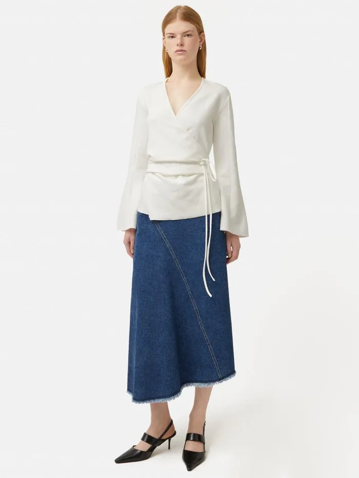 Jigsaw Textured Jersey Wrap Top White Women Shirts and Tops