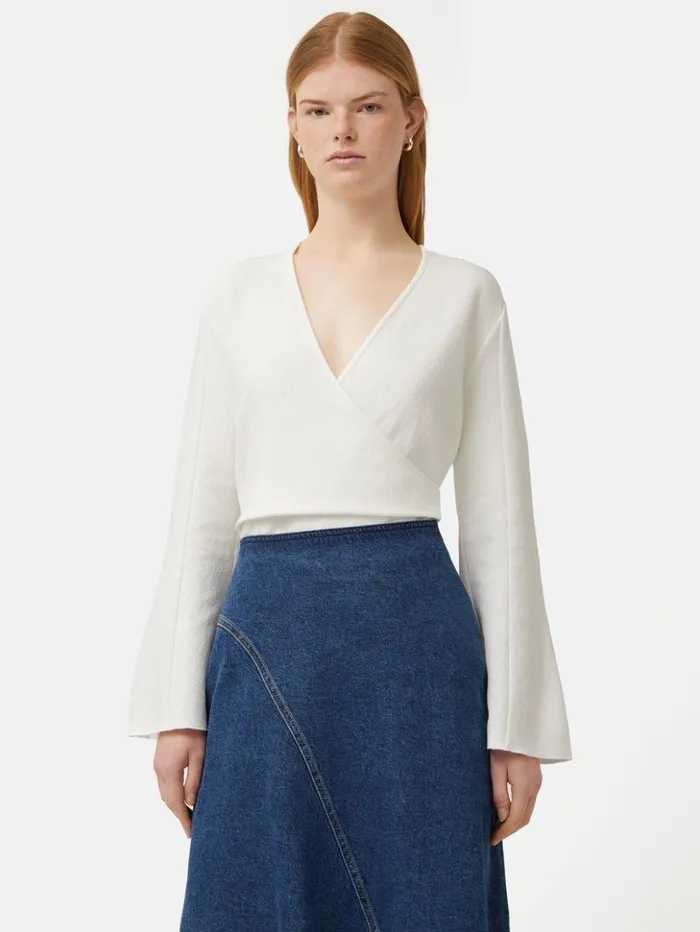 Jigsaw Textured Jersey Wrap Top White Women Shirts and Tops