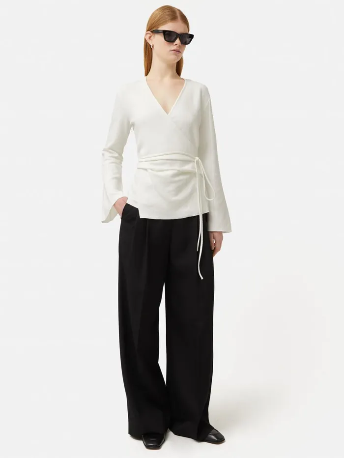 Jigsaw Textured Jersey Wrap Top White Women Shirts and Tops