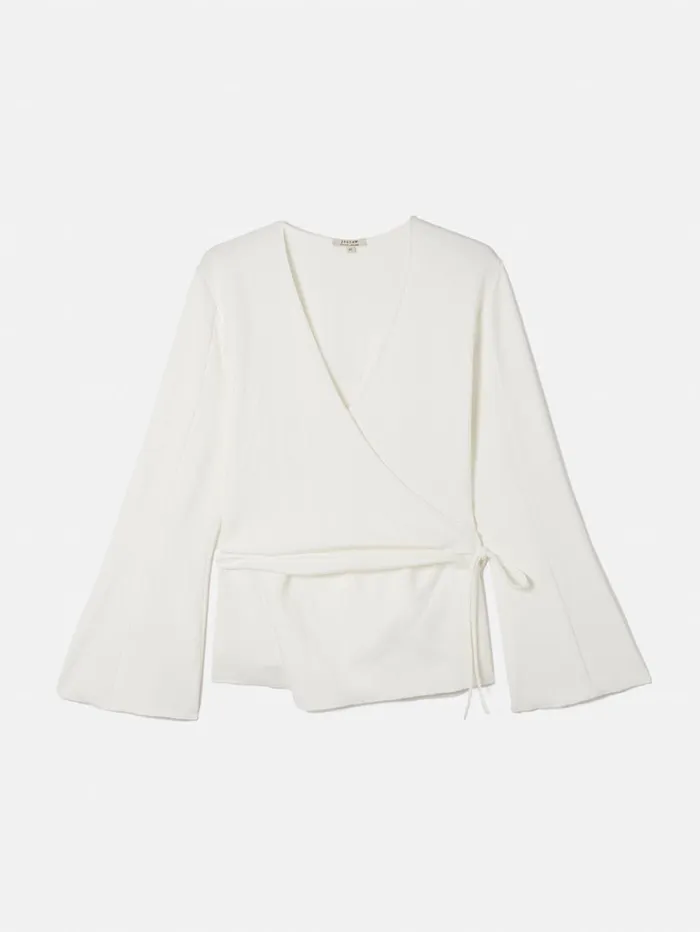 Jigsaw Textured Jersey Wrap Top White Women Shirts and Tops