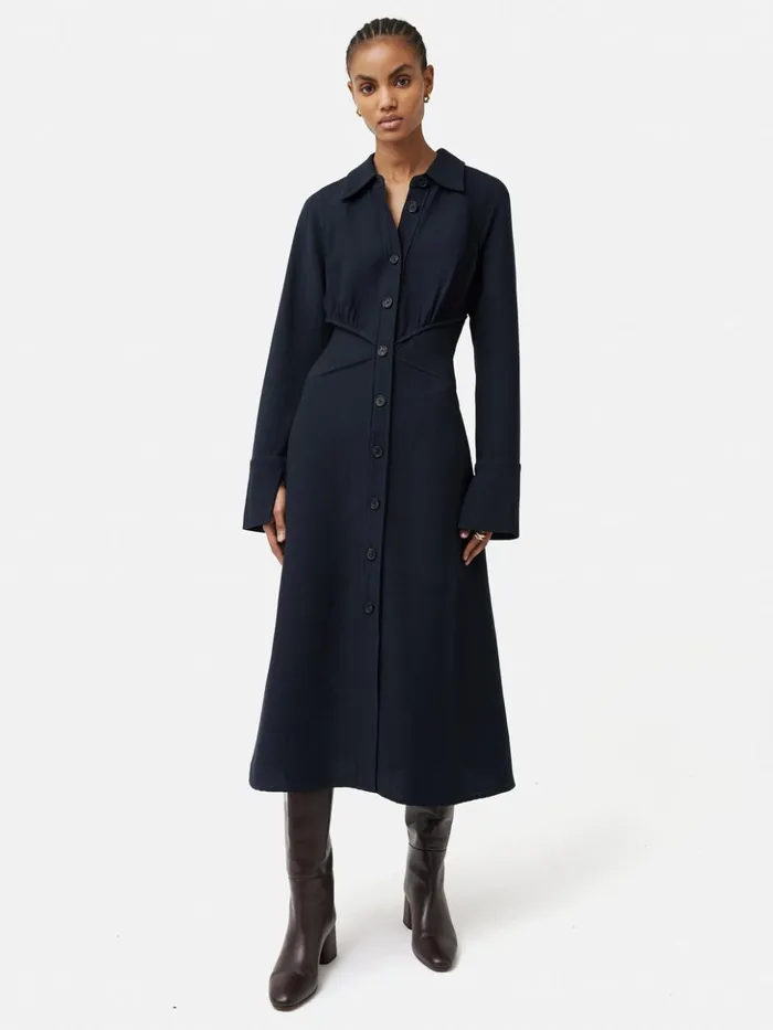 Jigsaw Textured Midi Shirt Dress Navy Women Dresses and Jumpsuits