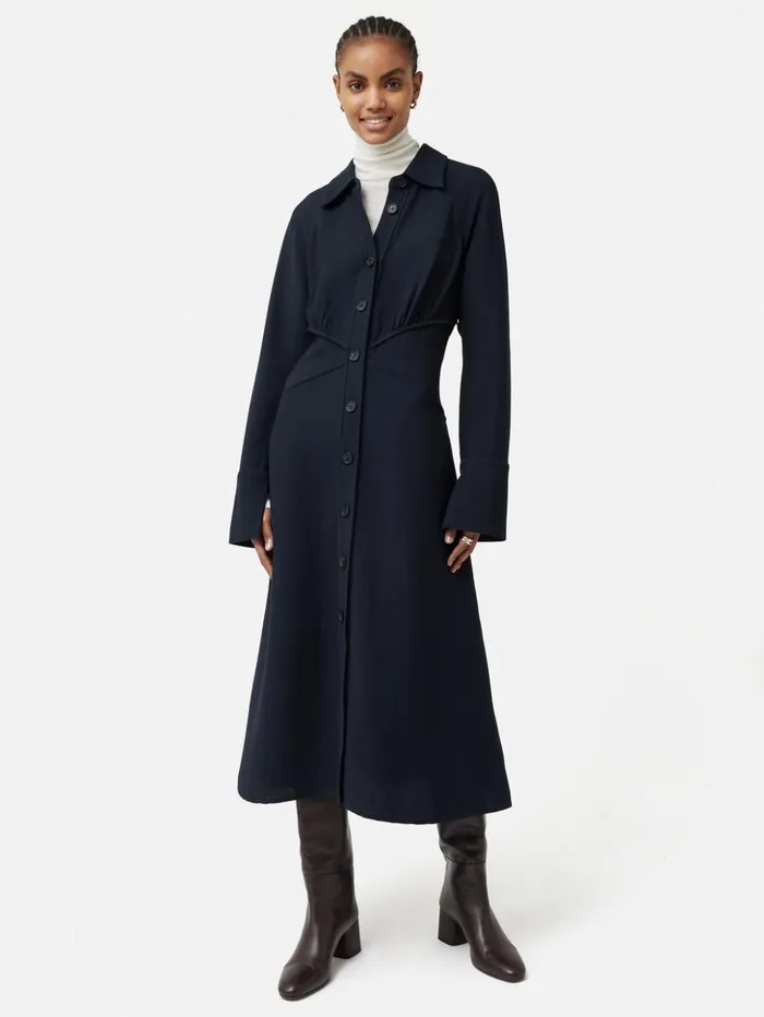 Jigsaw Textured Midi Shirt Dress Navy Women Dresses and Jumpsuits