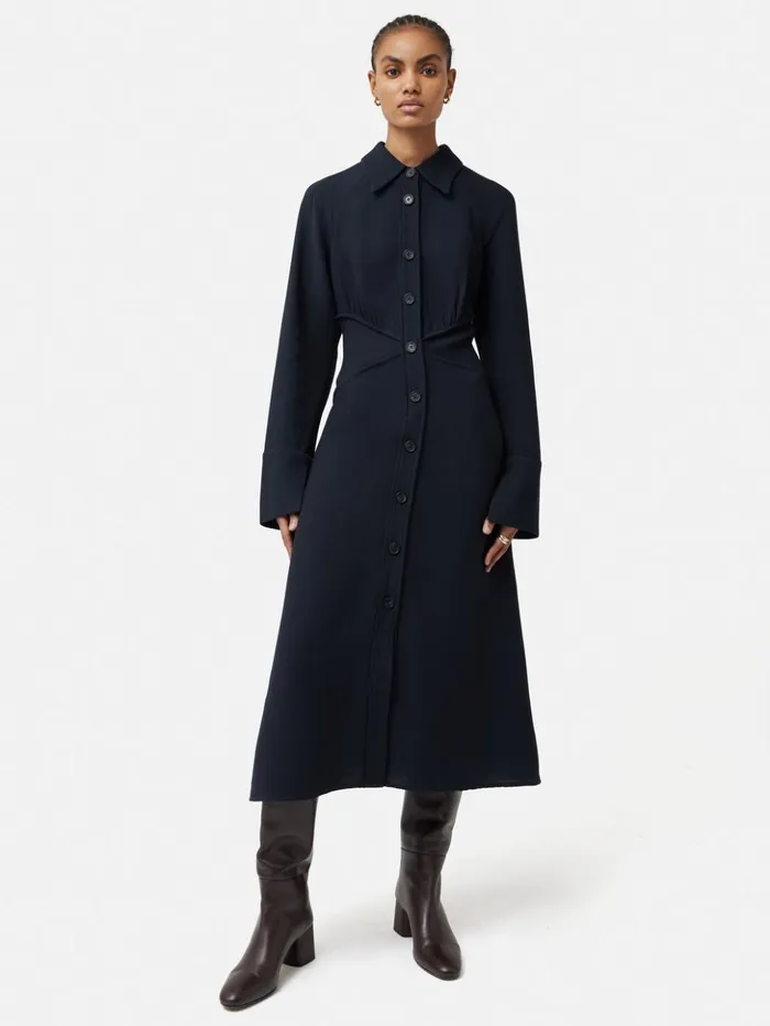 Jigsaw Textured Midi Shirt Dress Navy Women Dresses and Jumpsuits