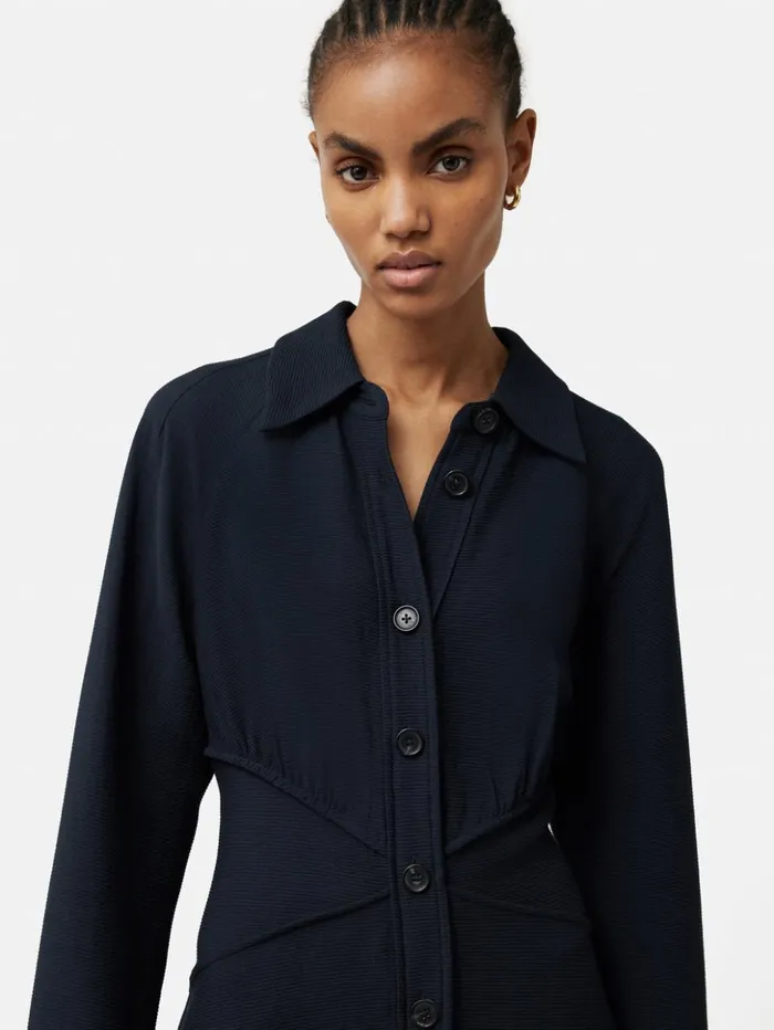 Jigsaw Textured Midi Shirt Dress Navy Women Dresses and Jumpsuits