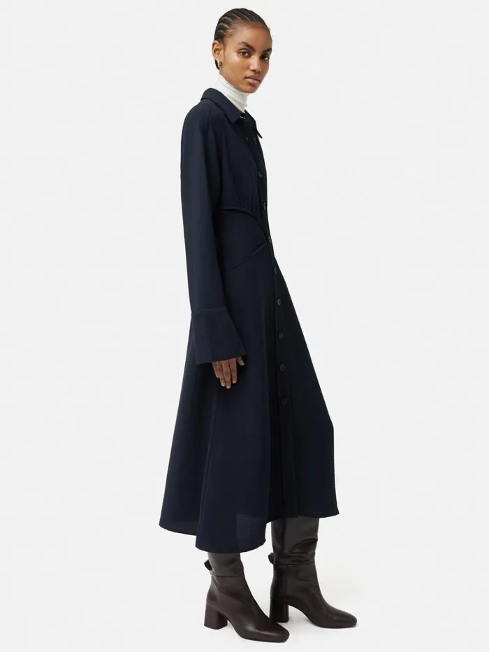 Jigsaw Textured Midi Shirt Dress Navy Women Dresses and Jumpsuits