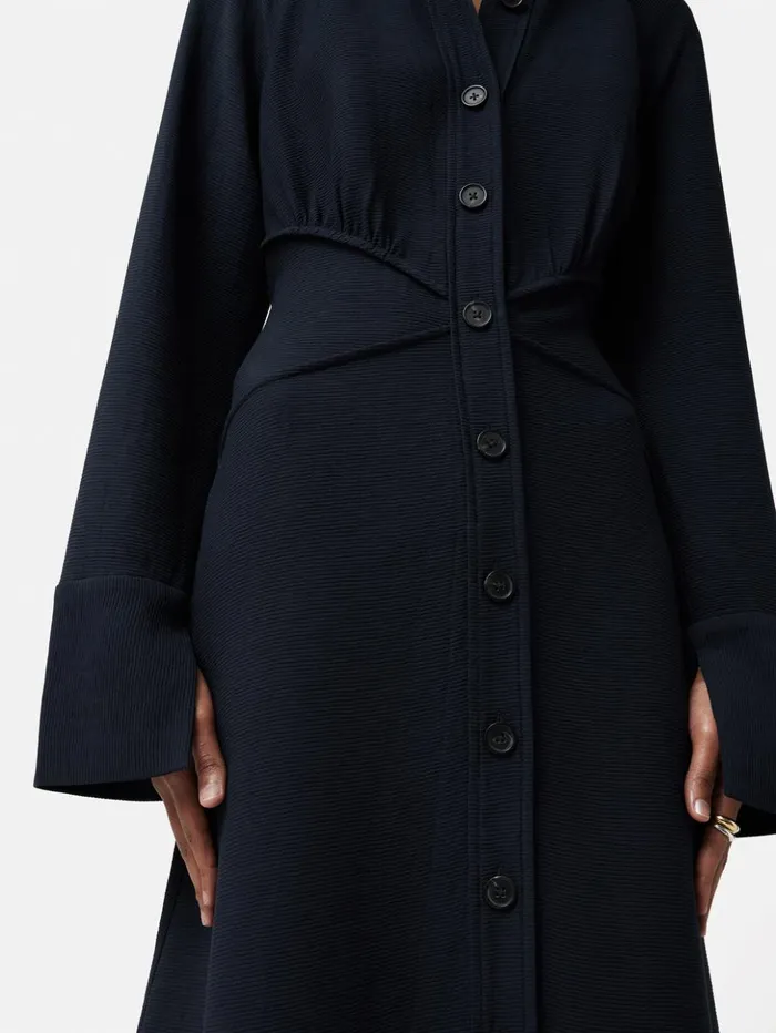 Jigsaw Textured Midi Shirt Dress Navy Women Dresses and Jumpsuits