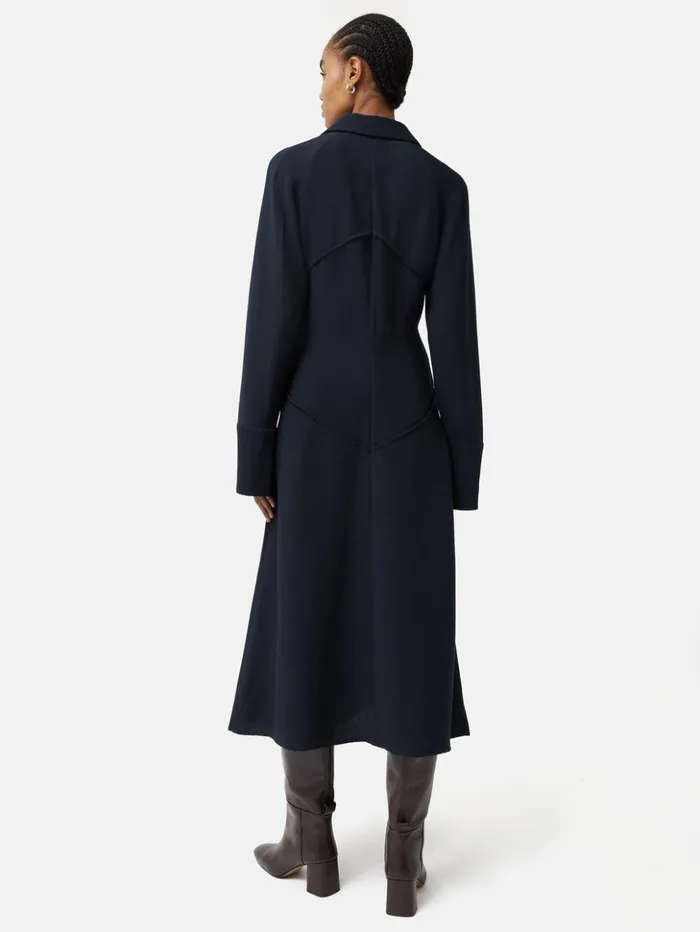 Jigsaw Textured Midi Shirt Dress Navy Women Dresses and Jumpsuits