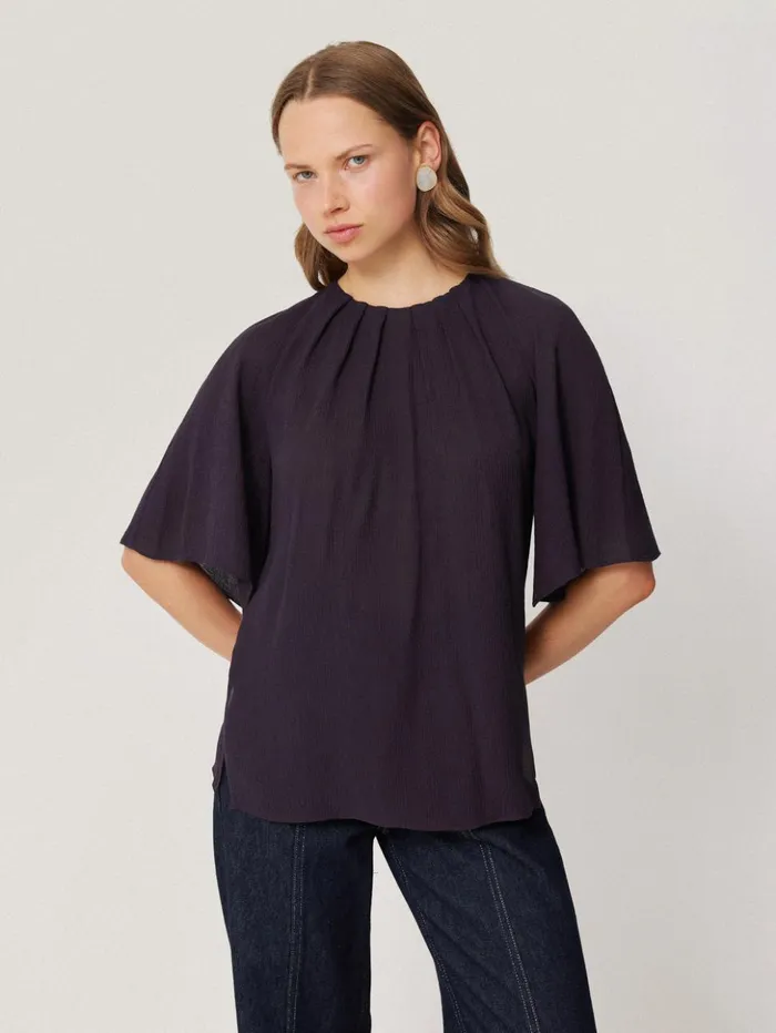 Jigsaw Textured Pleat Detail Top Purple Women Shirts and Tops