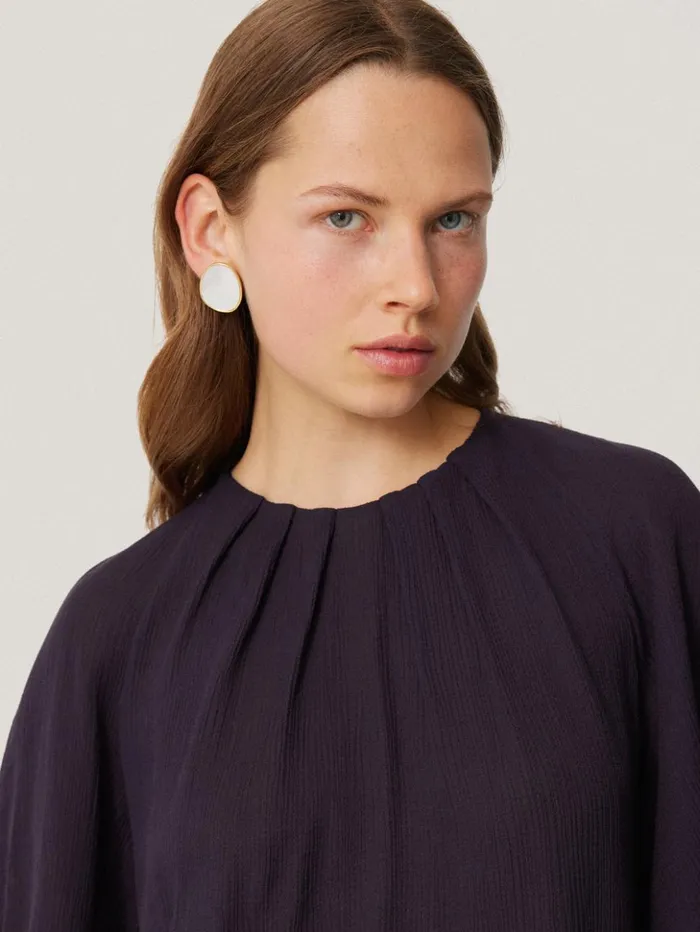 Jigsaw Textured Pleat Detail Top Purple Women Shirts and Tops