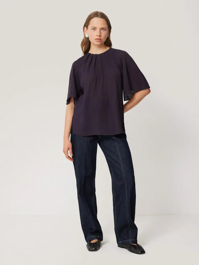 Jigsaw Textured Pleat Detail Top Purple Women Shirts and Tops